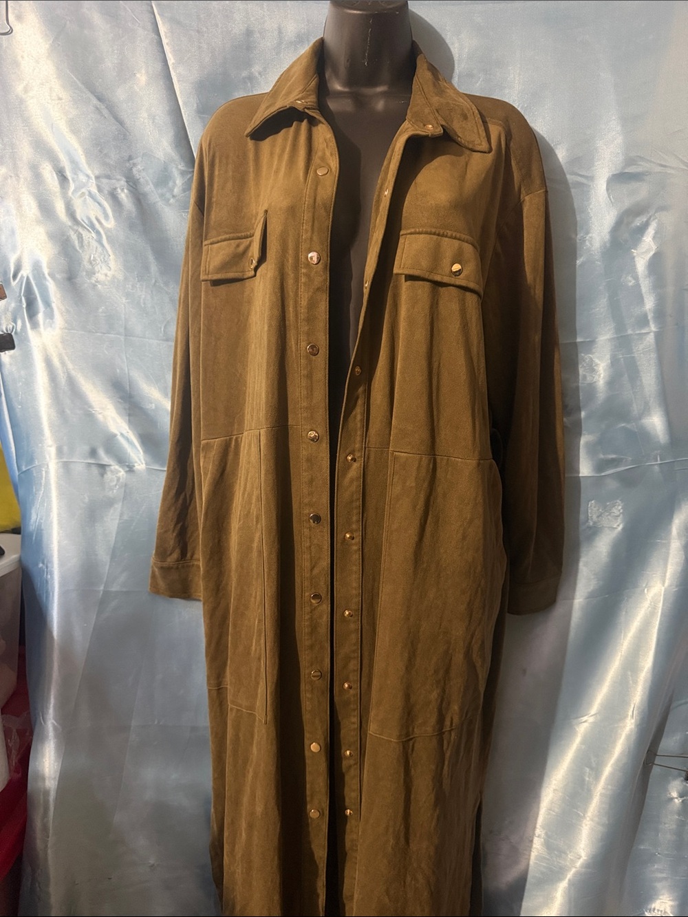Zara Long Faux leather Shirt dress XL 47”  Long